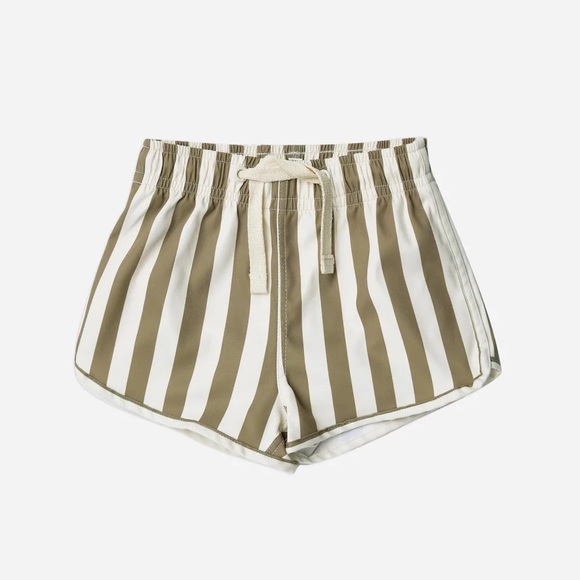 Rylee + Cru Other - Rylee + Cru Swim Trunk Olive Stripe Green Drawstring Shorts